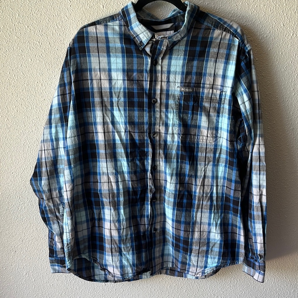 Columbia Long Sleeve Button Shirt Plaid blue Large